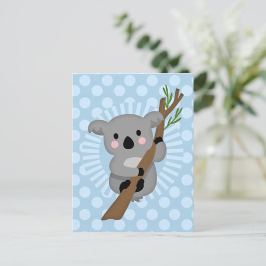 Cute Koala Beer - Blue Polka Dot Briefkaart (Staand voorkant)