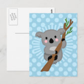 Cute Koala Beer - Blue Polka Dot Briefkaart (Voorkant / Achterkant)