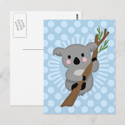 Cute Koala Beer - Blue Polka Dot Briefkaart (Voorkant / Achterkant)