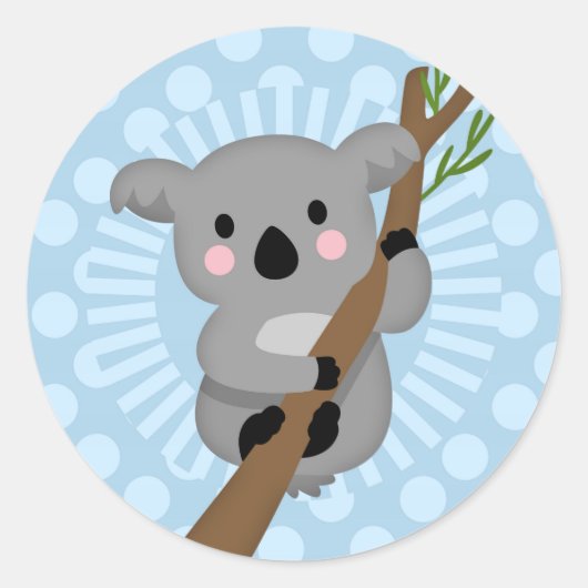 Cute Koala Beer - Blue Polka Dot Ronde Sticker (Voorkant)