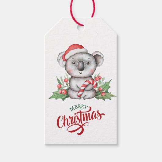 Cute Koala Beer Candy Cane Cadeaulabel (Voorkant)