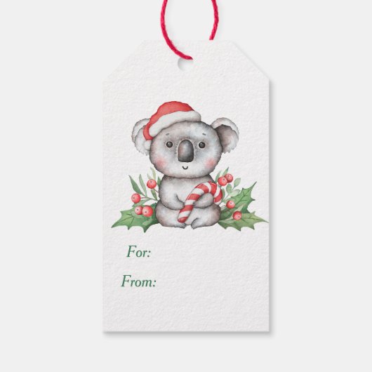 Cute Koala Beer Candy Cane Cadeaulabel (Achterkant)