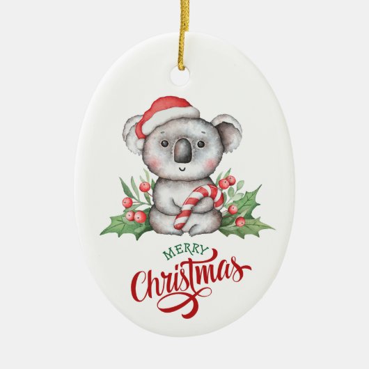 Cute Koala Beer Candy Cane Kinderen Keramisch Ornament (Voorkant)