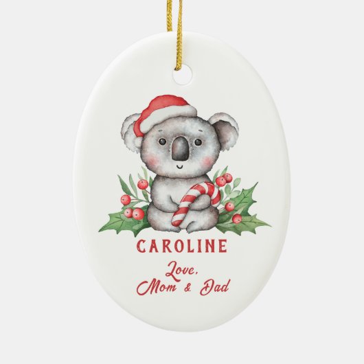 Cute Koala Beer Candy Cane Kinderen Keramisch Ornament (Achterkant)