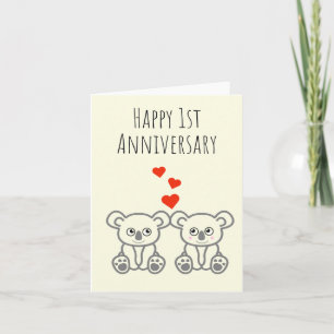 Cute Koala Beer Couple- Happy 1st Jubileum Card Kaart