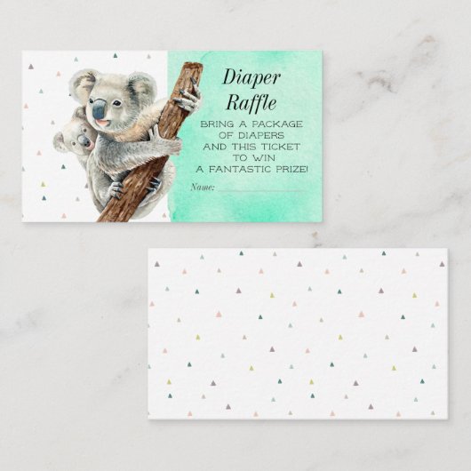 Cute Koala Beer Diaper Raffle Baby shower Ticket (Voorkant / Achterkant)