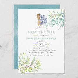Cute Koala Beer Eucalyptus Leaves Baby shower Kaart