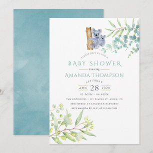 Cute Koala Beer Eucalyptus Leaves Baby shower Kaart