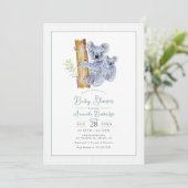 Cute Koala Beer Eucalyptus Leaves Baby shower Kaart (Staand voorkant)