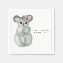 Cute Koala Beer Floral Modern Name Baby shower Servet
