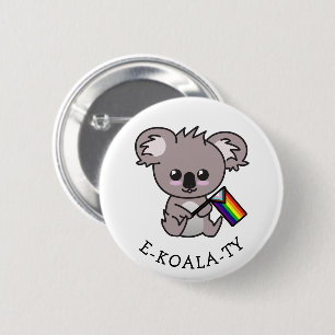 Cute Koala Beer for Equality w Rainbow Fla Ronde Button 5,7 Cm