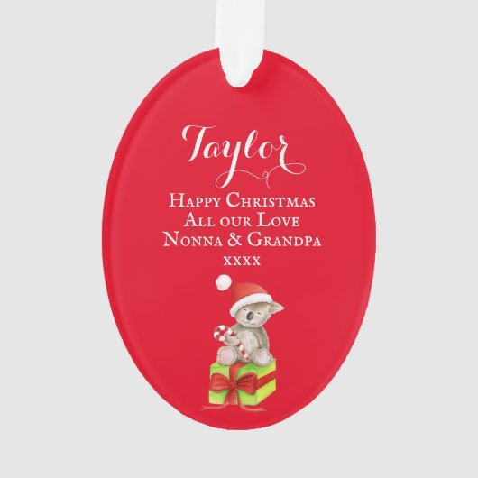Cute koala beer gepersonaliseerd cadeau label Kers Ornament (achterkant)