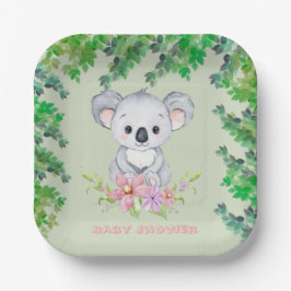 Cute Koala Beer Girl Baby shower Papieren Bordje