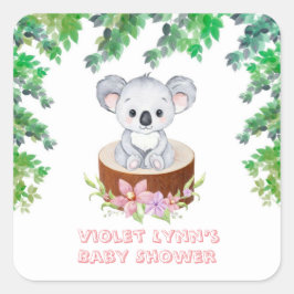 Cute Koala Beer Girl Baby shower Vierkante Sticker