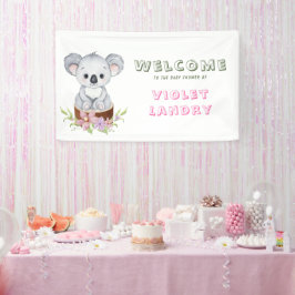 Cute Koala Beer Girl Baby shower Welkom Spandoek