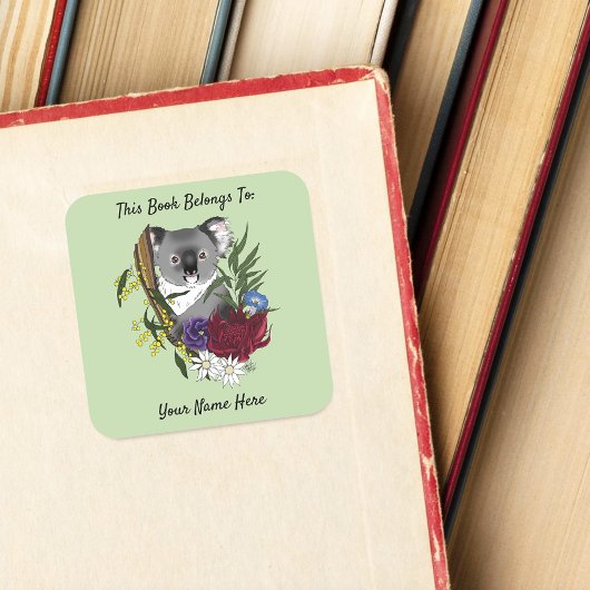 Cute Koala Beer Groene Australische Boekplaat Vierkante Sticker