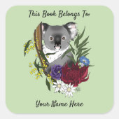 Cute Koala Beer Groene Australische Boekplaat Vierkante Sticker (Voorkant)