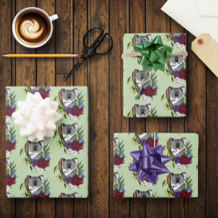 Cute Koala Beer Groene Australische Wilde Bloemen Inpakpapier Vel