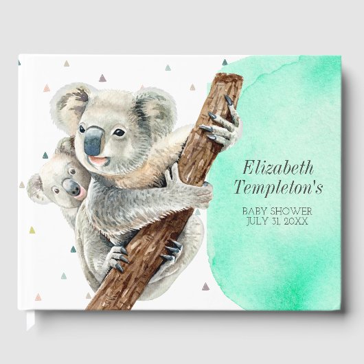 Cute Koala Beer Het is een Blauwgroen Baby shower. Gastenboek (Voorkant)