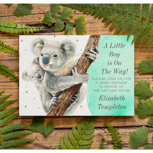 Cute Koala Beer Het is een Blauwgroen Baby shower. Kaart