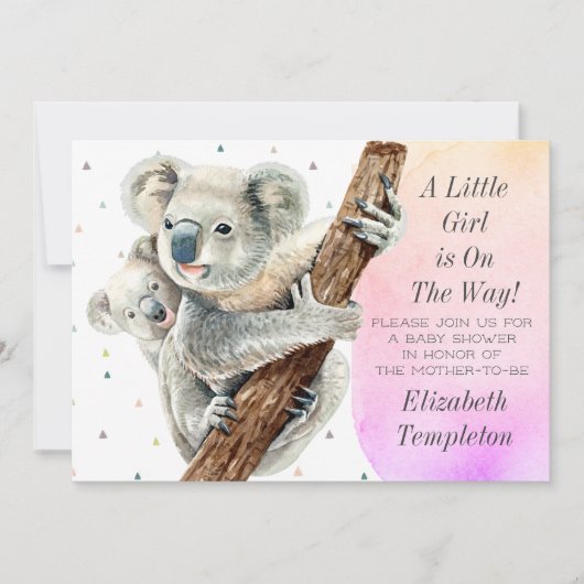 Cute Koala Beer Het is een meisje roze Baby shower Kaart (Voorkant)