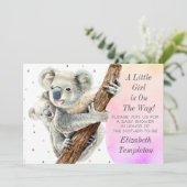 Cute Koala Beer Het is een meisje roze Baby shower Kaart (Staand voorkant)