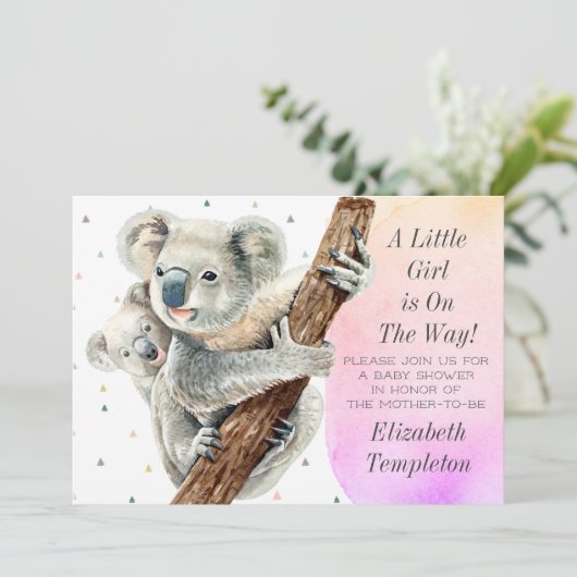 Cute Koala Beer Het is een meisje roze Baby shower Kaart (Staand voorkant)
