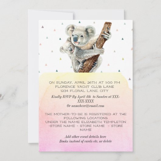 Cute Koala Beer Het is een meisje roze Baby shower Kaart (Achterkant)