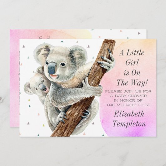 Cute Koala Beer Het is een meisje roze Baby shower Kaart (Voorkant / Achterkant)