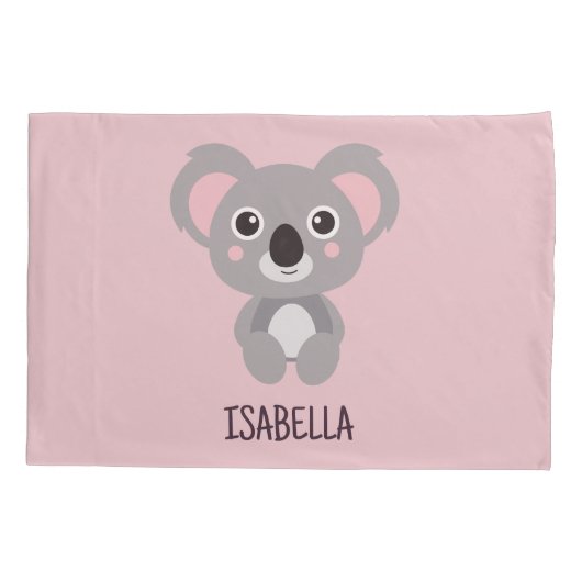 Cute Koala Beer Kinder Roze Aangepaste Naam Kussensloop (Achterkant)