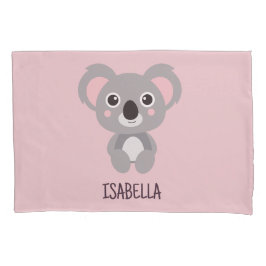 Cute Koala Beer Kinder Roze Aangepaste Naam Kussensloop