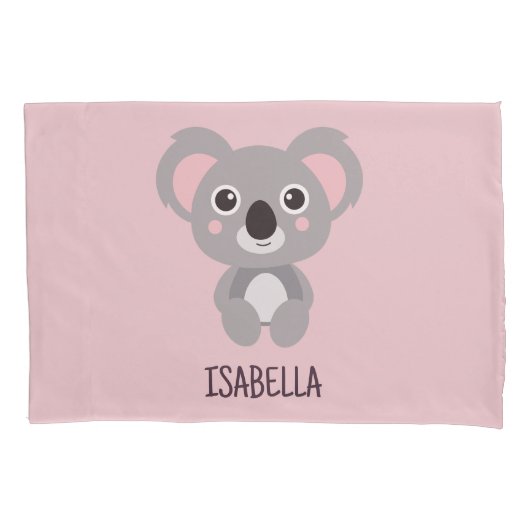 Cute Koala Beer Kinder Roze Aangepaste Naam Kussensloop (Voorkant)