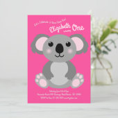 Cute Koala Beer Kinderen 1e Verjaardagsfeestje Roz Kaart (Staand voorkant)