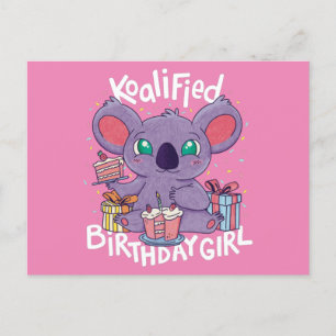Cute Koala Beer Koalified Birthday Girl Pink Briefkaart