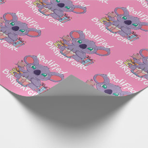 Cute Koala Beer Koalified Birthday Girl Pink Cadeaupapier