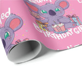 Cute Koala Beer Koalified Birthday Girl Pink Cadeaupapier (Rol Hoek)