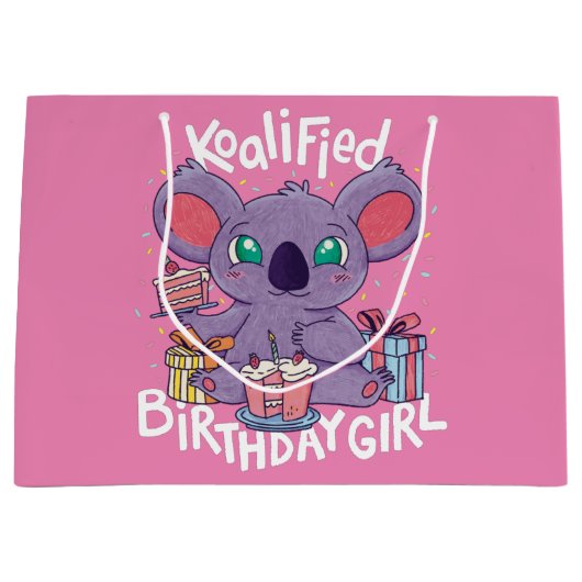 Cute Koala Beer Koalified Birthday Girl Pink Groot Cadeauzakje (Voorkant)