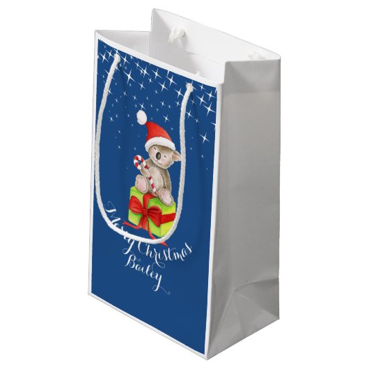 Cute koala beer kunst genaamd kerstblauwe cadeauta klein cadeauzakje (Achterkant Gekanteld)