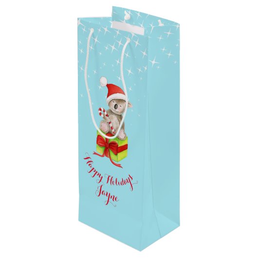 Cute koala beer kunst genaamd kerstblauwe cadeauta wijn cadeautas (Achterkant Gekanteld)