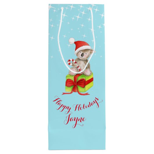 Cute koala beer kunst genaamd kerstblauwe cadeauta wijn cadeautas (Achterkant)