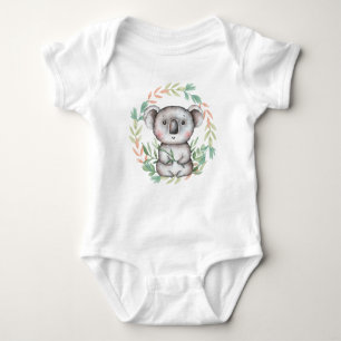 Cute Koala Beer Leaf Wreath Baby Bodysuit