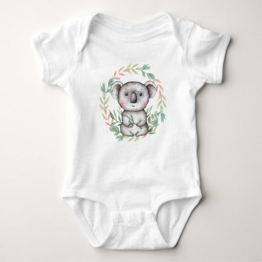 Cute Koala Beer Leaf Wreath Baby Bodysuit (Voorkant)