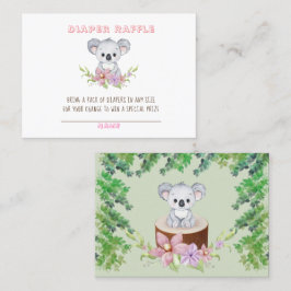 Cute Koala Beer Meisje Luier Raffle Baby Shower Visitekaartje