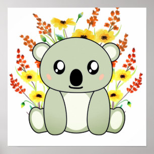 Cute Koala Beer met bloemen Poster