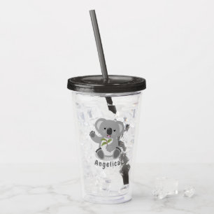 Cute koala beer met illustratie bladeren cartoon acryl drinkbeker