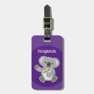Cute koala beer met illustratie bladeren cartoon bagagelabel