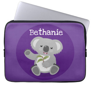 Cute koala beer met illustratie bladeren cartoon laptop sleeve
