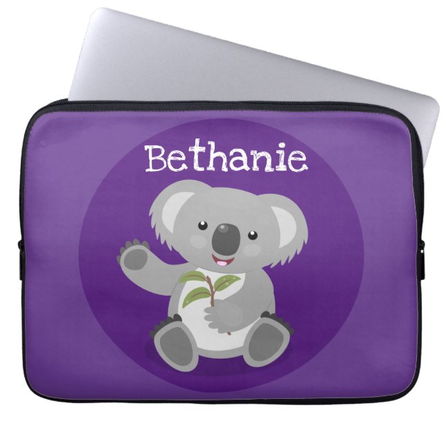Cute koala beer met illustratie bladeren cartoon laptop sleeve (Voorkant)