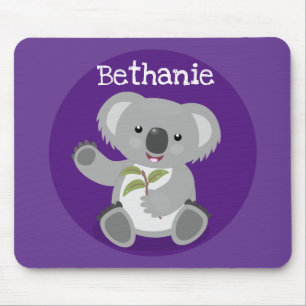 Cute koala beer met illustratie bladeren cartoon muismat