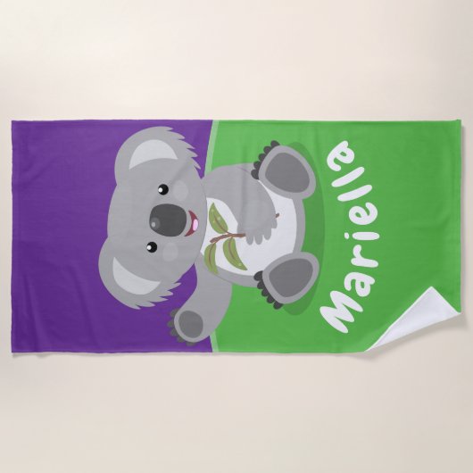 Cute koala beer met illustratie bladeren cartoon strandlaken (Voorkant)